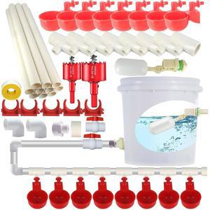 완전한 세트 파이프라인 자동 치킨 급수 시스템, 9개의 물컵이 있는 DIY 급수기, 1/2인치 PVC 티 피팅 및 파이프, 브라스 파이프 피팅, 볼 밸브, 가금류 급수기