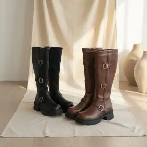 [옷자락]여성 캐주얼 데일리 롱부츠 통굽 버클 오피스룩