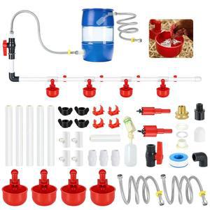 마이크밍글 37개 자동 치킨 급수 시스템 세트, 물컵 4개 포함 키트, 플로트 밸브, 닭 오리 메추라기 가금류용