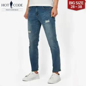 [핫코드]남자 청바지 스판 피스 연청 데미지 워싱진 HC945