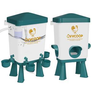 QVVCOOP 자동 닭고기 공급 및 급수기 세트, 플로트 밸브가 있는 급수기, 가금류 급수 공급, 고가 정수기, 3갤런, 파란색, 제어