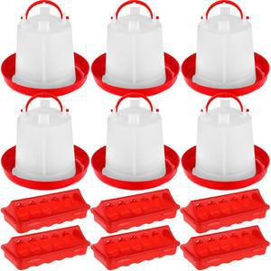 Funnymoom 12팩 닭 모이통 및 급수기 세트 새 작은 가금류 플립 탑 비둘기 병아리를 위한 오리 메추라기 먹이 디스펜서 (1.5리터, 빨간색)