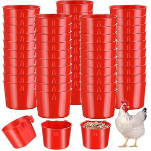 Sumind 60개 케이지 컵 닭 모이통 새 매달기 씨앗 그릇 8온스 플라스틱 물그릇 사육사 앵무새 잉꼬 가금류용 물받이 컵(빨간색)