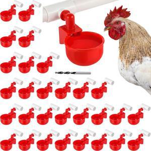 레몬로드 30 세트 자동 치킨 워터러 컵 1/2인치 PVC 티 피팅 음용 그릇, 가금류 드링커 장착 구멍 오프너, 오리, 거위, 튀르키예, 비둘기용 정수기 피더(빨간색)