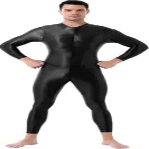 숄레노 남성용 반짝이는 긴팔 지퍼 크로치 바디수트 타이츠 스컬프팅 바디스타킹 캣슈트