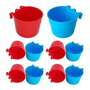 10개 케이지 컵 새 모이통 볼 닭 접시 매달기 와이어 애완 앵무새 잉꼬 게임폴 가금류 비둘기와 메추라기 블루 및 레드 를 위한 박스 협동