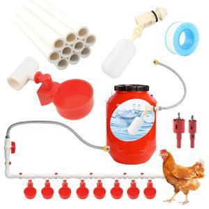 자동 치킨 워터러 시스템, 물컵, 플로트 밸브, DIY용 정원 호스가 포함된 파이프라인 가금류 급수기 완비 세트(버킷 미포함)