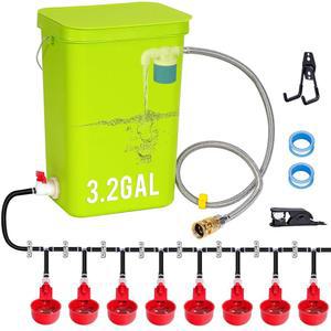 PAUQRWIE 3.2Gal 자동 치킨 워터러 시스템 부유 제어 가금류 정수기, 닭 오리 거위 메추라기용 워터 컵, 피더가 포함된 완전한 세트 파이프라인