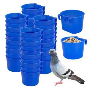 40개 케이지 컵 새 모이통 물 디스펜서 걸이 메추라기 주는 플라스틱 닭 작은 쿱 앵무새 잉꼬 PET 가금류 비둘기 먹이 씨앗 그릇 용품(파란색)