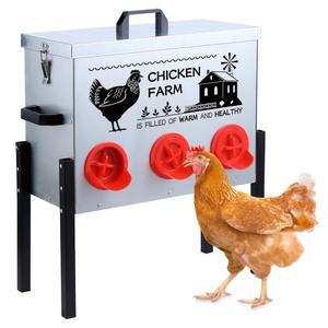 자동 닭고기 공급기 25파운드, 6개의 포트가 있는 아연 금속 가금류 - 뒷마당 협동, 농장, 오리, 칠면조 및 암탉을 위한 방수 설치류 방지 무폐기 식품 디스펜서