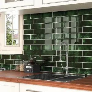 월더풀 그린 블랙 그라디언트 필 앤 스틱 주방 벽 타일 스티커 방수 지하철 백스플래시 시트 빈티지 렌터