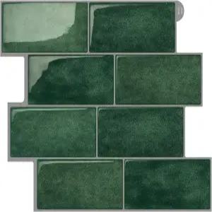 그로 서브웨이 타일 필 앤 스틱 백스플래시 ？ 11인치 x11 3D 접착 벽지(녹색 4매)