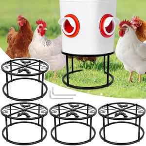 닭 모이통 급수기용 PCS 금속 스탠드 4개, 튼튼한 홀더, 녹슬지 않는 다리 4개가 있는 원형 지지 랙, 협동 가금류 실내 야외용 버킷 스탠드, 검은색