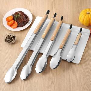 1개 스테인리스 스틸 음식 집게 나무 있는 손잡이가 16인치 길이 주방 그릴 바베큐용 요리 튼튼한