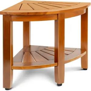 선반이 있는 프리미엄 티크 코너 샤워 벤치 견고한 스툴 내부 위한 내구성 방수 나무 시트 욕실 실내 및