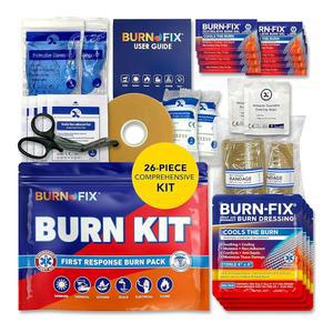BurnFIX 의사가 추천하는 키트 응급처치, 종합적인 25가지 pcs 응급처치 키트에는 젤, 드레싱, 장갑, 가위,