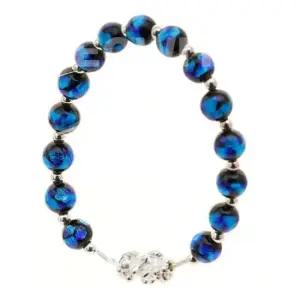 건강팔찌 비휴 불교 은 팔찌 블루 염주 유리공예