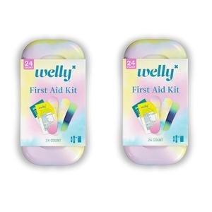 웰리 퀵 픽스 컬러워시, 온 고 구급상자, 다양한 붕대, 연고, 손 소독제, 타이 염색 패턴, 2팩