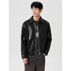 (국내매장정품) 매장정품 에잇세컨즈 8SECONDS 미니멀 페이크 레더 카라 집업 블루종 블랙 (45493ZLQ35) 45