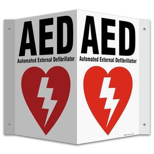 브리마르 투 8인치 x 10인치 3방향 AED 표지판 - 0.060인치 폴리스티렌 플라스틱, 내후성, 투명 텍스트 및