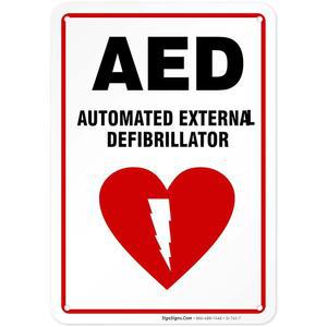 AED 표지판, 자동화된 외부 제세동기 10x7 인치, 5,500 밀리리터 두께의 HDPS(고밀도 폴리스티렌), 미국산