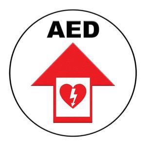Aed 표지판 바닥 장식 빨간색 미끄럼 방지 원형 비즈니스 산업용 자동 외부 제세동기 스티커 24인치 더 긴