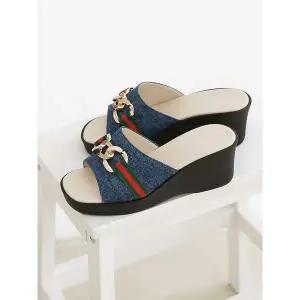 [하프클럽/]데님 통굽 뮬 슬리퍼 6cm