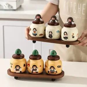 아우얼스룸 귀여운 소녀 도자기 양념통 설탕통 가정용 스푼 소금통 세라믹