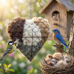 수제 섬유 하트 나무 있는 둥지 재료가 1PC 애호가를 벌새 쉼터 모양 하트 가능한 위한 홀더 안식처 야생 둥지 재료 겨울 리필 새를 선물