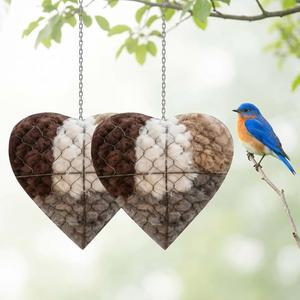 수제 섬유 하트 있는 위한 나무 안식처 벌새 야생 둥지 하트 둥지 애호가를 2PC 겨울 선물 모양 재료가 쉼터 홀더 새를 가능한 리필 재료
