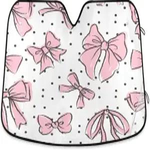 ATTX 보우 핑크 카 윈드실드 선쉐이드 폴더블 프론트 오토 바이저 차량 액세서리 55인치 × 27.6인치