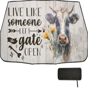 보크스티 블랙 화이트 카우 자동차 앞유리 선쉐이드 우산 데이지 우드 플랭크 접이식 자외선 및 열 전체