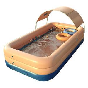 지상 캐노피 야외 휴대용 수영장이 있는 YUEWO 풍선 수영장 가족 정원 뒷마당을 위한 폭파 (핑크, 260x160x68cm / 102x63x27인치)