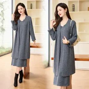 여자 원피스 니트 롱 투피스 세트 정장세트 봄가을 카디건 러블리 DUCHI3