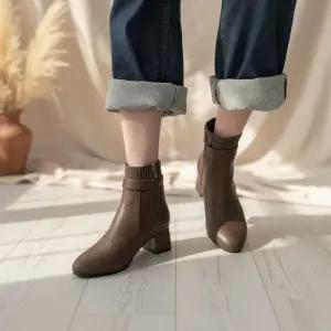 [옷자락]여성용 데일리 미들힐 앵클부츠 삭스 스타일