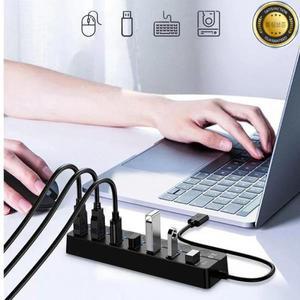 7포트 USB3.0 어댑터 휴대용 멀티포트 허브 스위치 포함 LED 컨버터 5Gbps 데이터 전송 노트북 PC용
