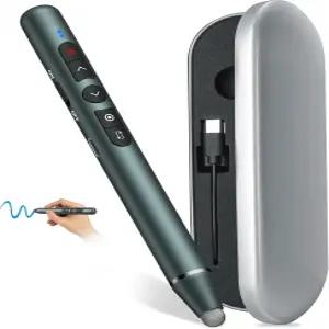3-in-1 충전식 레드 라이트 포인터 및 스타일러스 펜 - 2.4GHz 리모컨 무선 프레젠터 USB 수신기