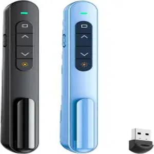 QUI 2팩 무선 프레젠터 리모컨 하이퍼링크 볼륨 조절이 가능한 2.4GHz RF 클리커 Mac용 USB 노트북 Google