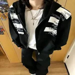 남친 가을 자수 집업 후드 카디건 가디건 레터링 커플 패치 admr3