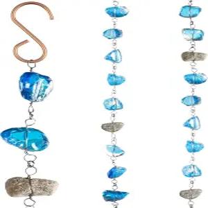 에버그린 6피트 길이의 파란색 유리 및 금속 레인 체인 홈통용 캐처 교체용 다운스팟 야외 정원 발코니