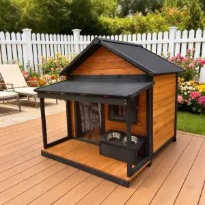 야외 개집 대형 원목 반려견 테라스 실외 (발코니) 강아지집 원목색