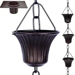 아세닛 레인 체인 세트 8.5피트 어댑터 배수 및 앵커링 말뚝이 있는 배수구용 녹이 아닌 철제 14컵 1훅