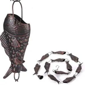 폭우 시 무지개 송어가 있는 팍스 앤티크 브론즈 레인 체인 외부용 기능적 및 장식적 교체용 다운스팟