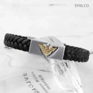 알마니 EGS3253 독수리 엠블럼 골드 로고 ID 바 블랙 남자 우레탄 팔찌 d