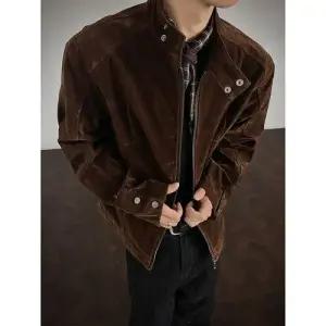 원더우면 남성용 빈티지 가을 스웨이드 차이나 자켓 쇼트 해링턴 코트 트렌치 OPH3