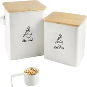 브라보토 밀폐 새 씨앗 보관 용기 2 10LB 금속 사료 세트 대나무 뚜껑 해바라기 씨앗-오징어 방지용 야생