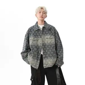 샤오원샵 남자 캐주얼 빈티지 데님 핫피스 십자가 코트 상의 디자인 키작남 청자켓 자카르 꾹1