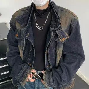 샤오원샵 남자 데님 빈티지 키작남 청자켓 스트리트패션 셔츠 칼라 피팅 라이딩 꾹5