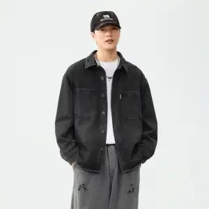 샤오원샵 가을 빈티지 캐주얼 남자 데님 키작남 청자켓 워싱 셔츠 루즈핏 긴팔 카고 코트 패션 꾹3