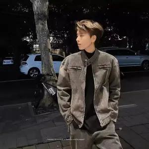 샤오원샵 남성용 데님 가을 빈티지 코트 자켓 상의 라이더 키작남 쇼트 고급 청자켓 꾹3